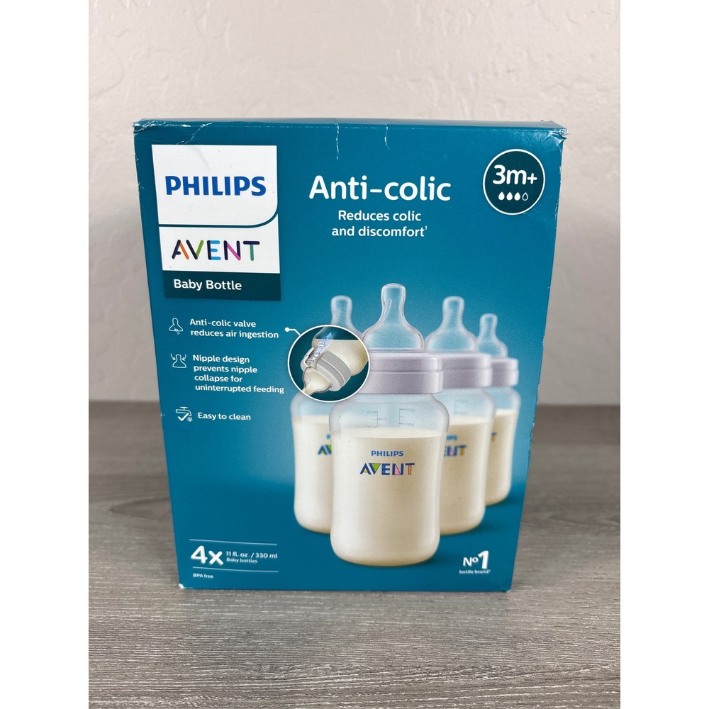 Philips Avent Anti-colic Baby Bottle 4 Pack 11oz 330ml 3m+ Clear BPA Free